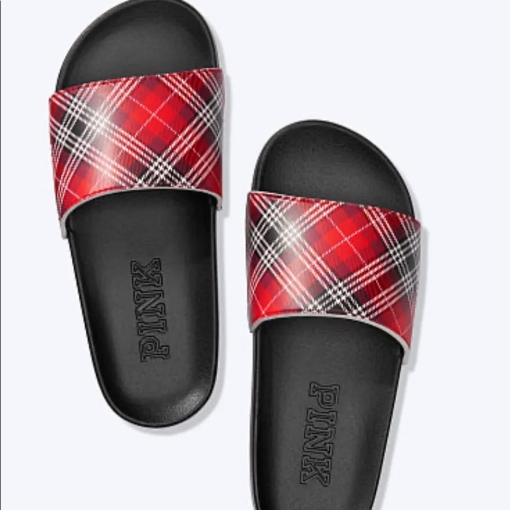 New VS PINK Holiday Red Plaid Slide Large - Picture 1 of 4